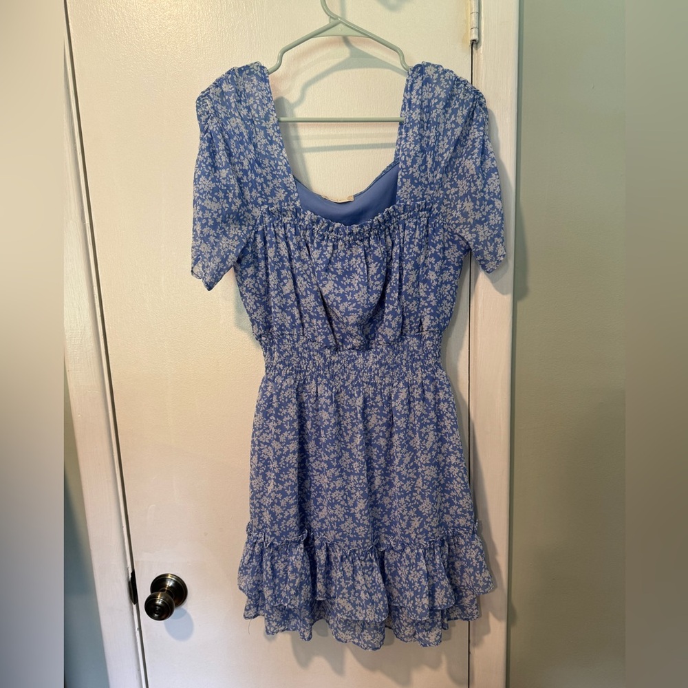 Blue Floral Ruffled Dress